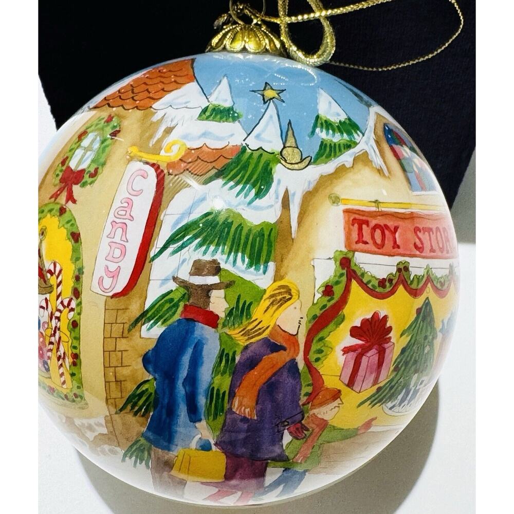 Li Bien Reverse Hand Painted Family Shopping 2005 Large Glass Christmas Ornament